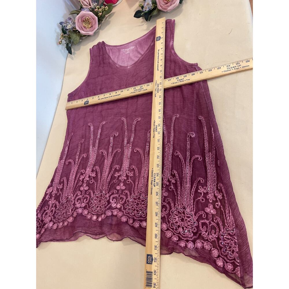 Soft Surroundings Tunic Top Womens Large Mauve Purple Crinkle100% Silk Romantic - Picture 7 of 7